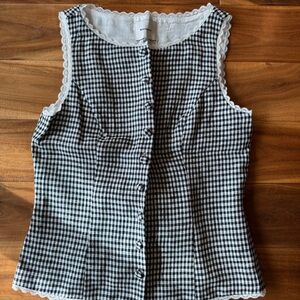 Reformation Black and White Gingham Lace Top
